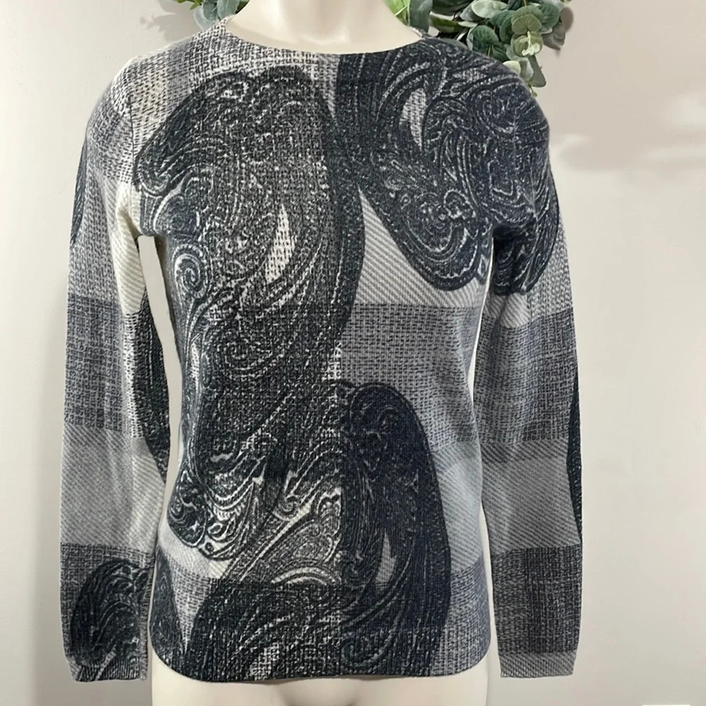 NWOT Talbots Petites Pure Cashmere Crewneck Sweater Gray Paisley P (XSP)